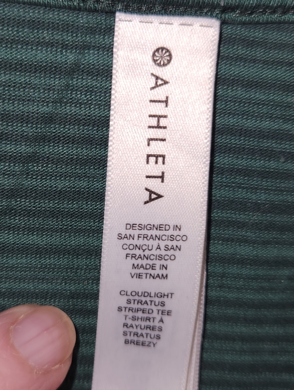 Athleta Green Striped Short Sleeve V-Neck Tee - Picture 3 of 5